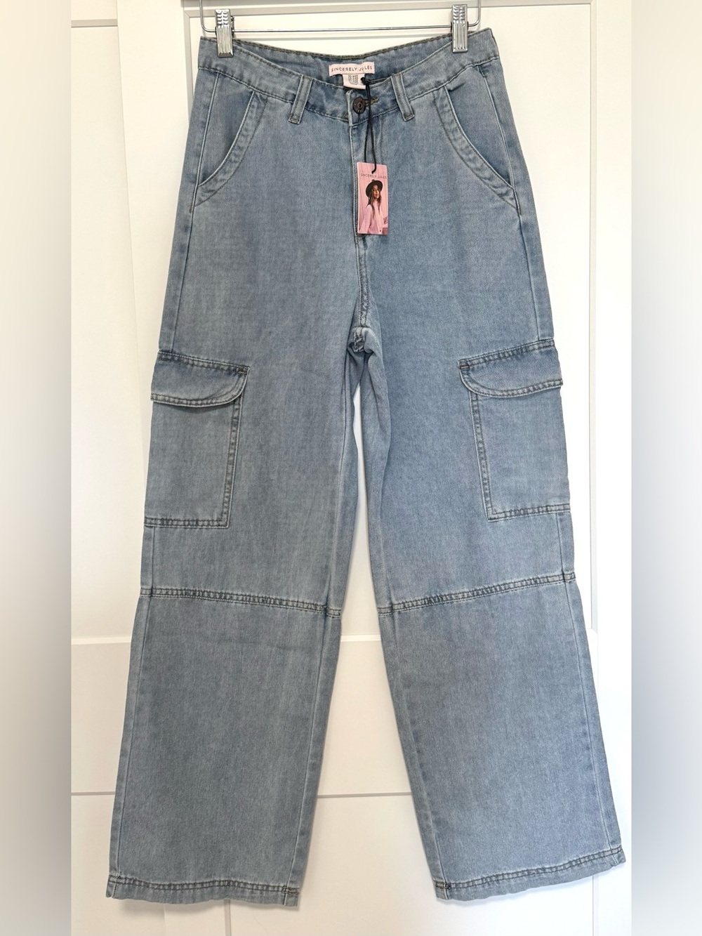 Sincerely Jules Light Blue Wide Leg Relaxed Cargo Jeans - Size: 3/25 - NWT!